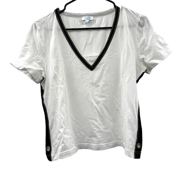 Escada Sport White & Black Short Sleeve V Neckline Tee Shirt Size L - Picture 1 of 10